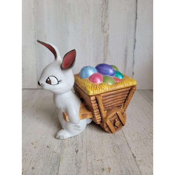 BB rabbit Easter egg ceramic vintage pulling cart container unique spring - Picture 4 of 13